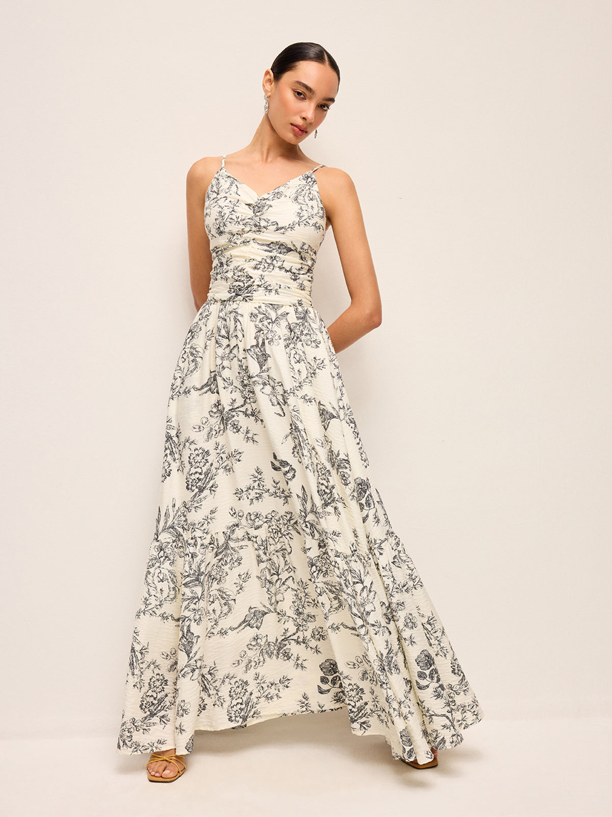 Floral Print Ruched Cami Dress-Chicvia