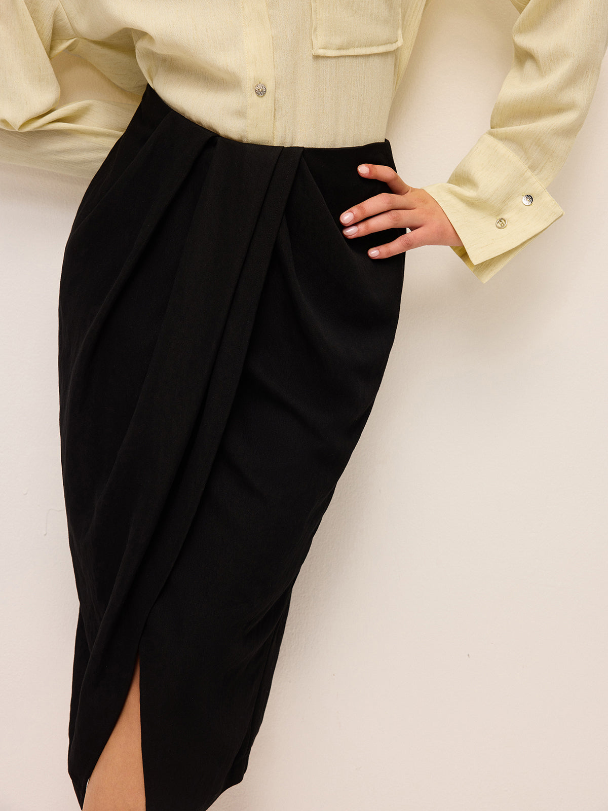 Draped Front Split Skirt-Chicvia
