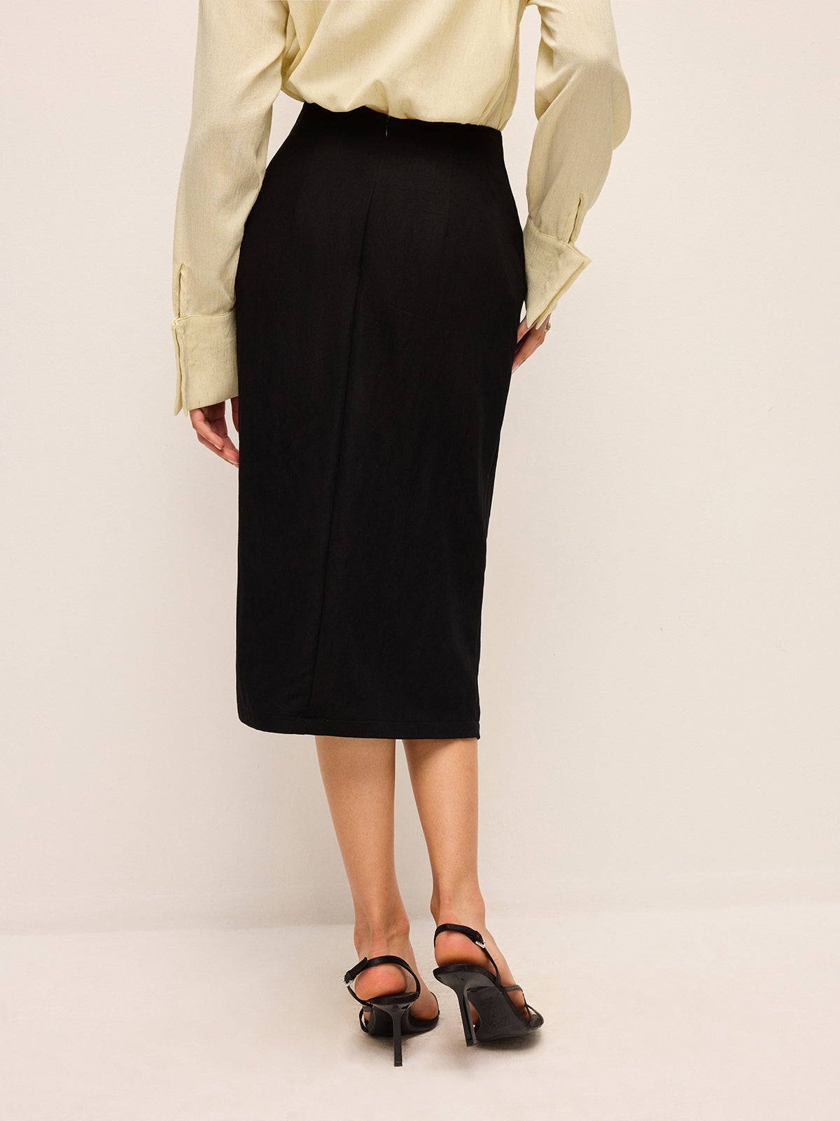 Draped Front Split Skirt-Chicvia