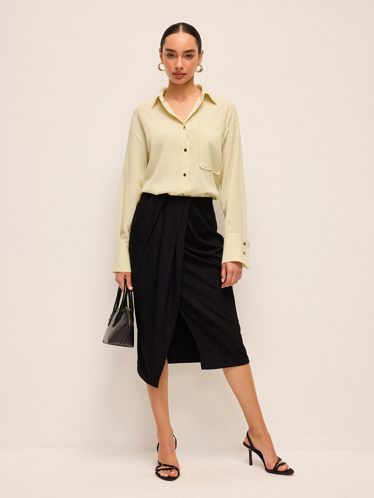 Draped Front Split Skirt-Chicvia