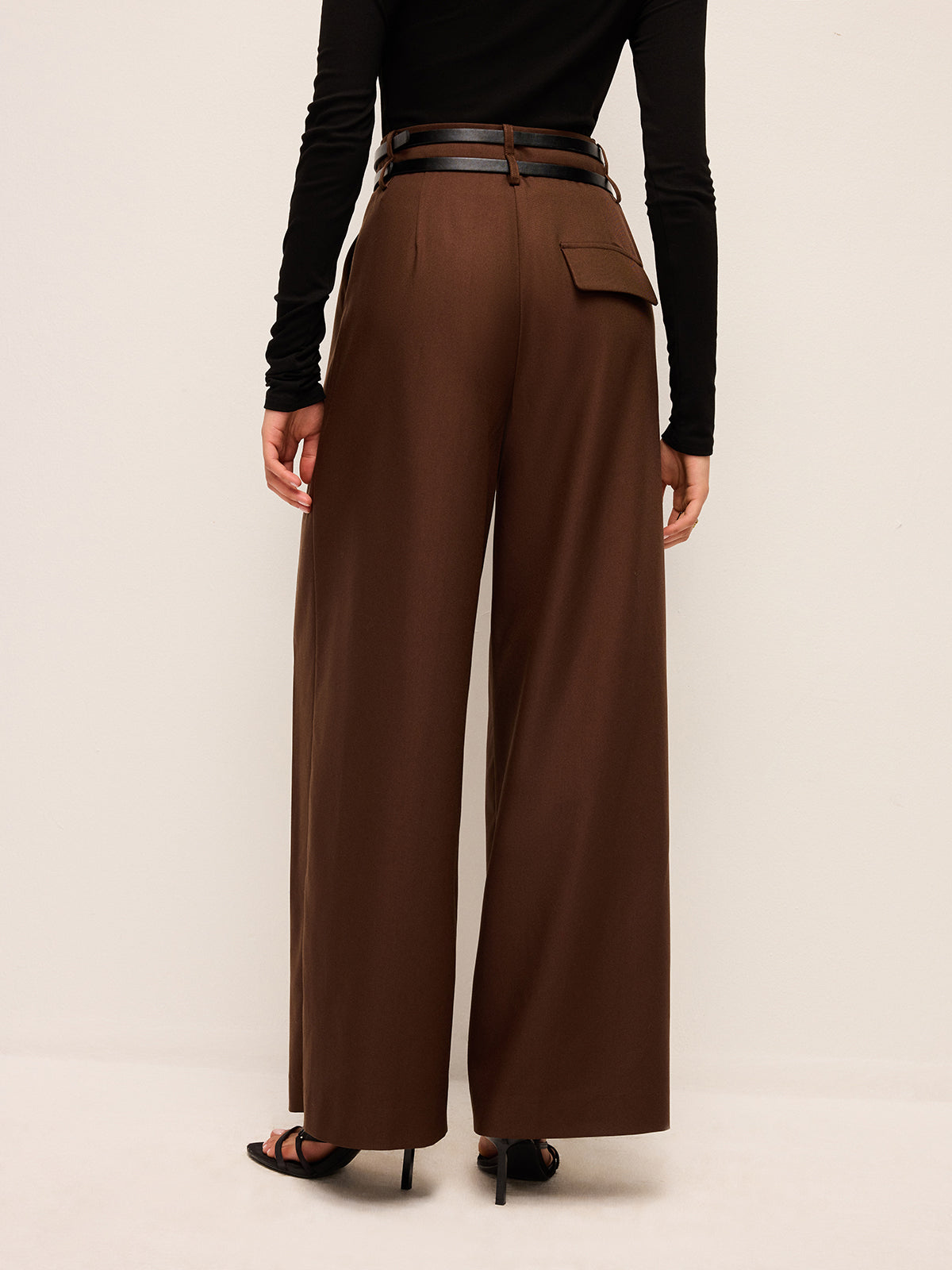 High-Waist Wide-Leg Pants With Double Belts-Chicvia