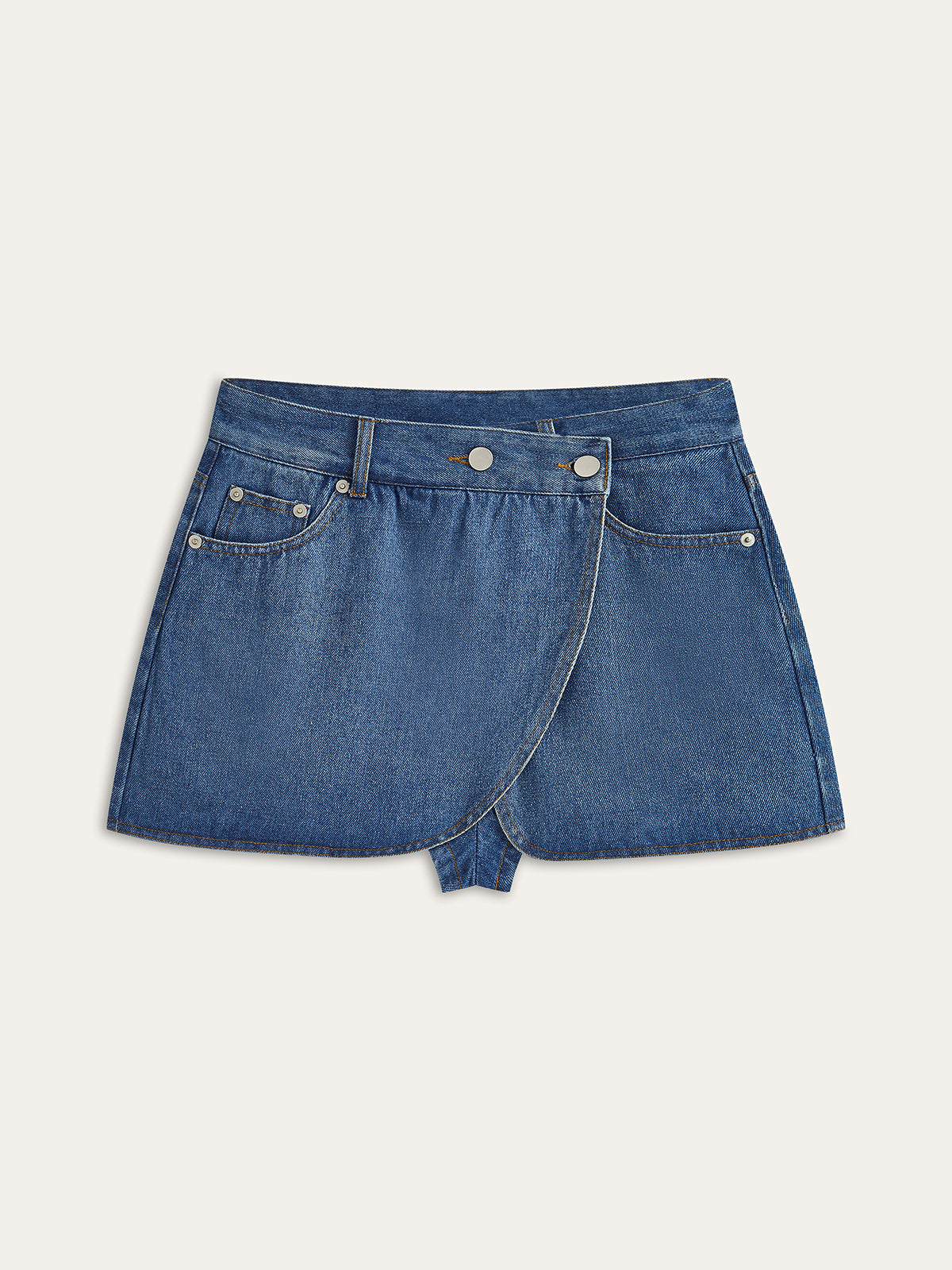 Pocketed Asymmetric Denim Skirt-Chicvia