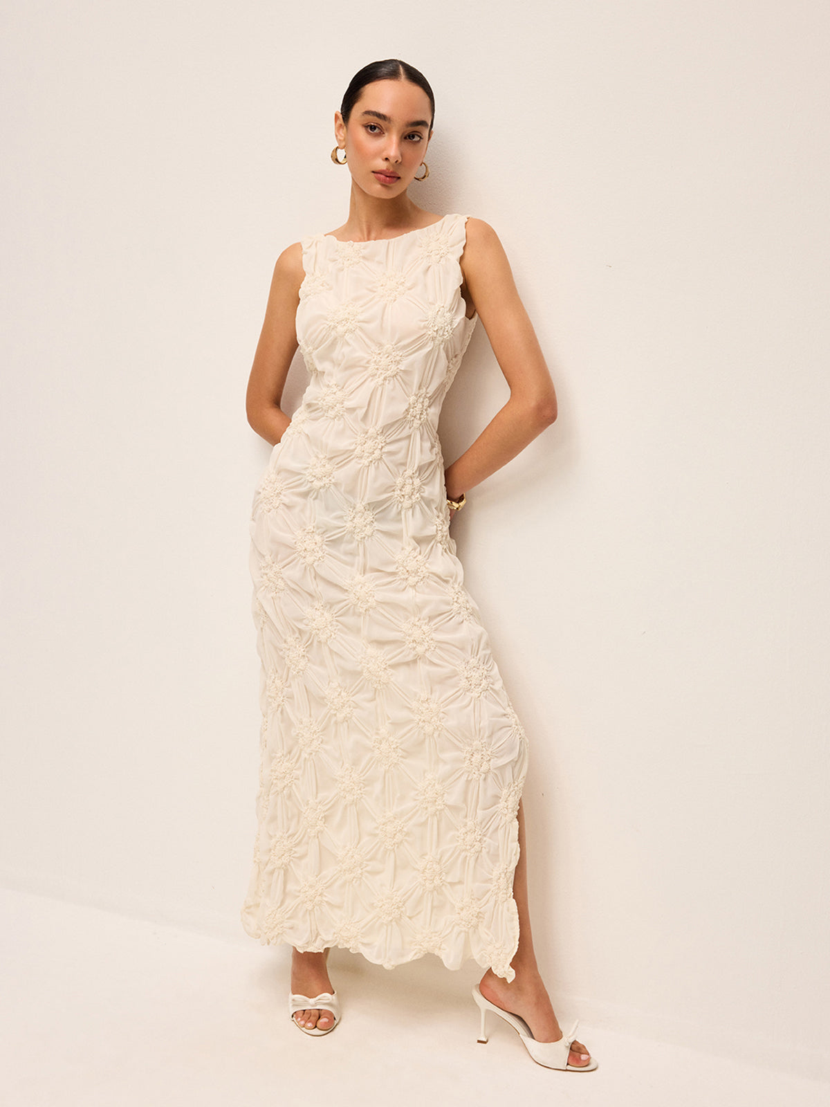 Elegant Embroidered Slit Maxi Dress-Chicvia