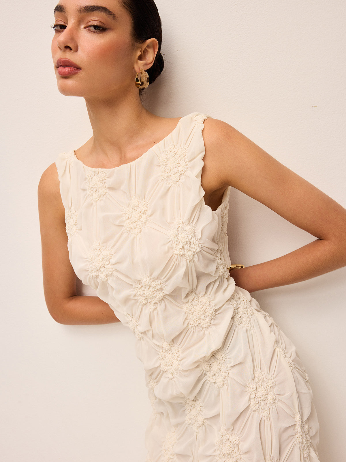 Elegant Embroidered Slit Maxi Dress-Chicvia