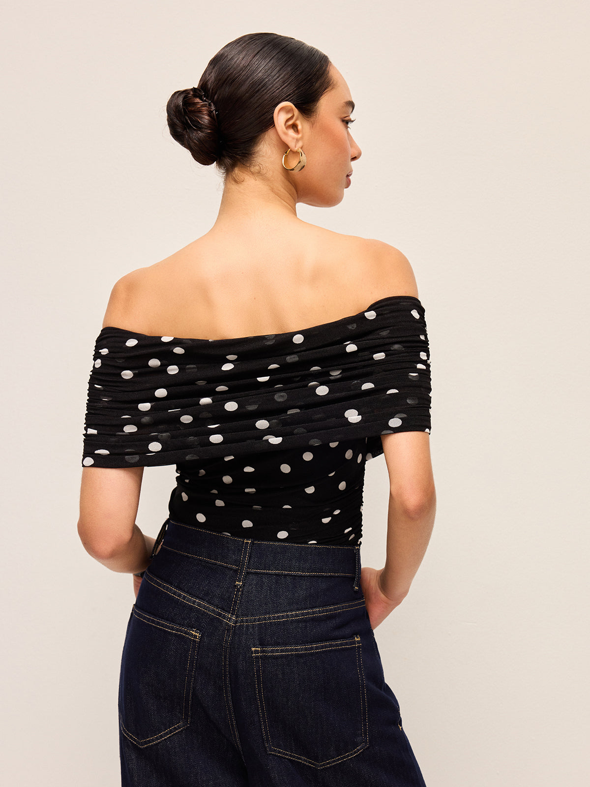 Polka Dot Off-Shoulder Bodysuit-Chicvia