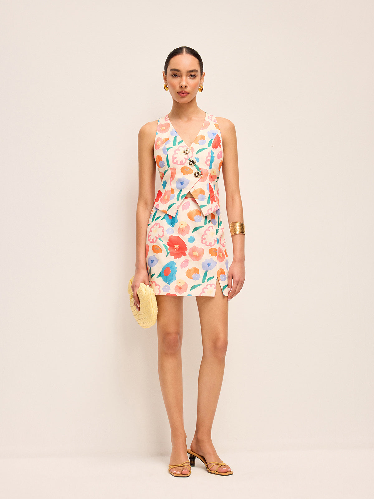 Floral Button Detail Skirt Set-Chicvia