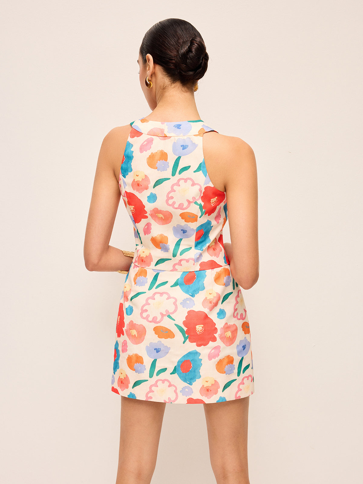 Floral Button Detail Skirt Set-Chicvia