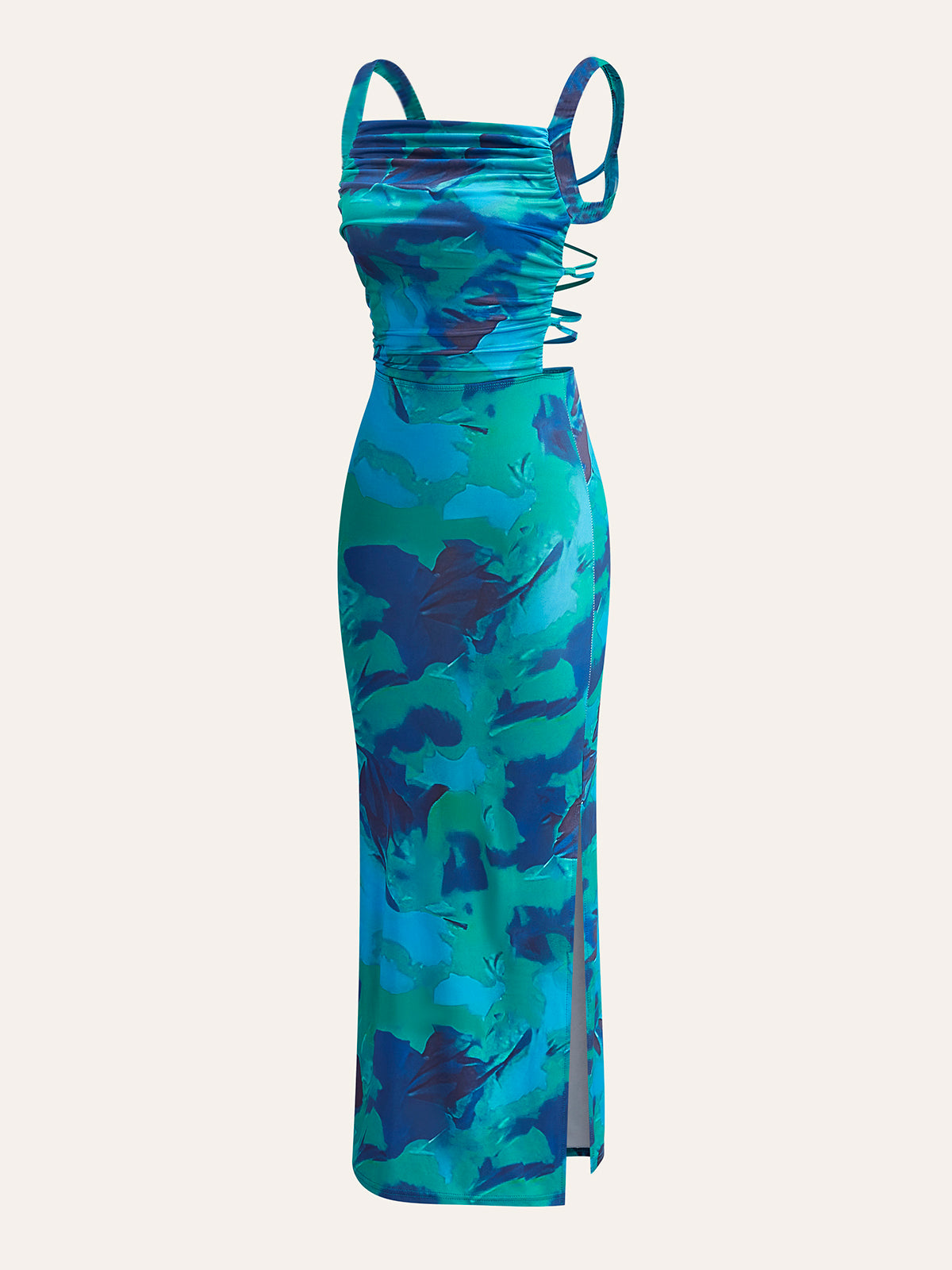 Criss-Cross Tie Back Printed Dress-Chicvia