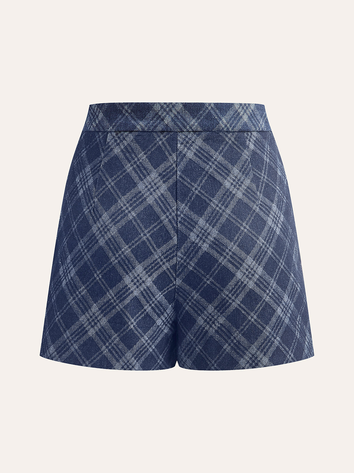 Checkered Print Mid-Waist Denim Short-Chicvia