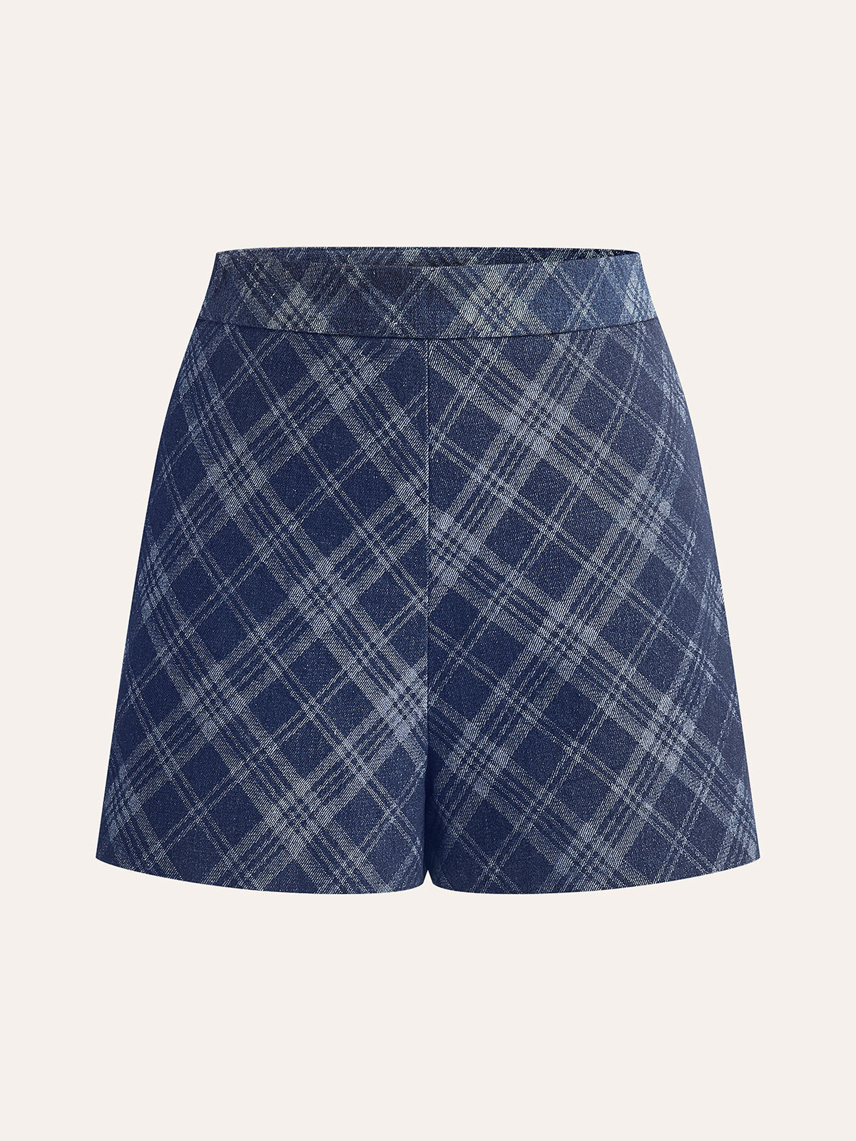 Checkered Print Mid-Waist Denim Short-Chicvia