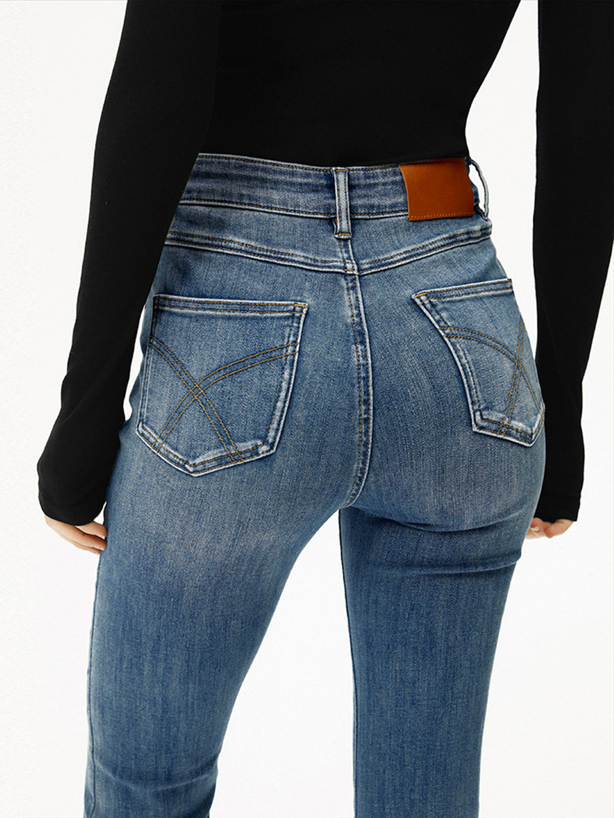 High-Waist Denim Bootcut Jeans-Chicvia