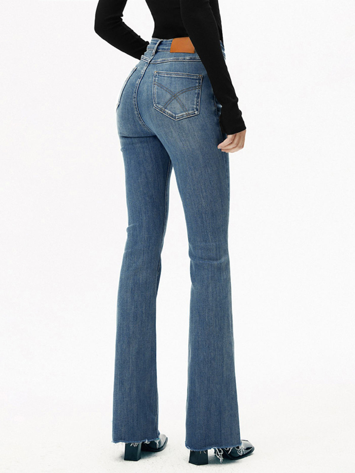 High-Waist Denim Bootcut Jeans-Chicvia