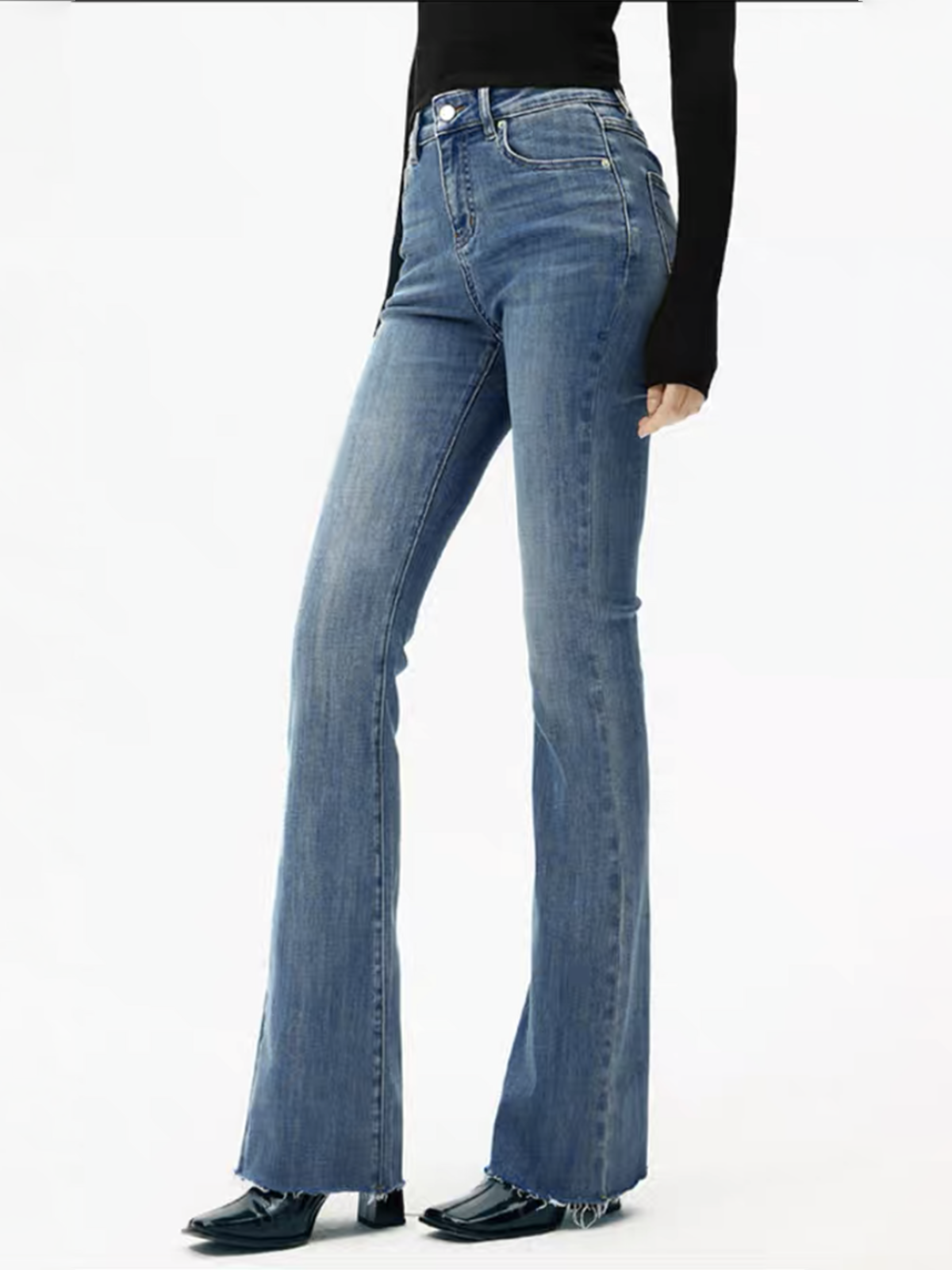 High-Waist Denim Bootcut Jeans-Chicvia