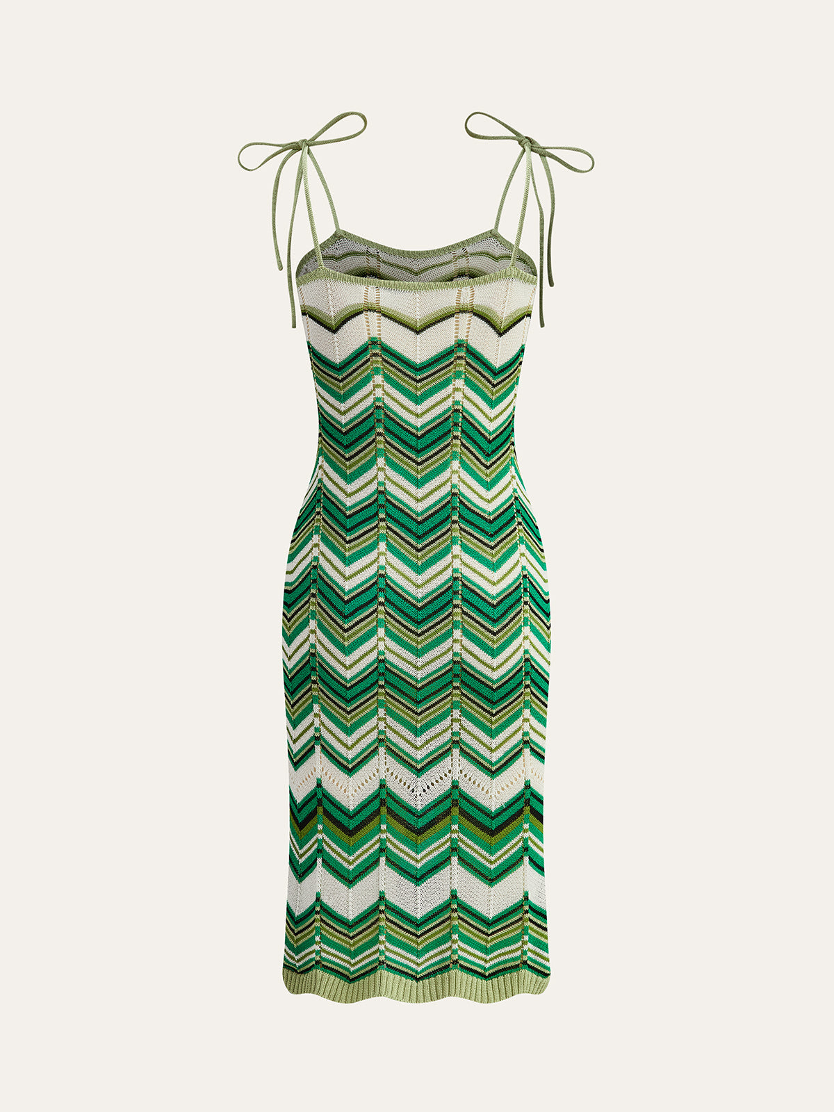 Chevron-Patterned Tie-Strap Knit Midi Dress-Chicvia