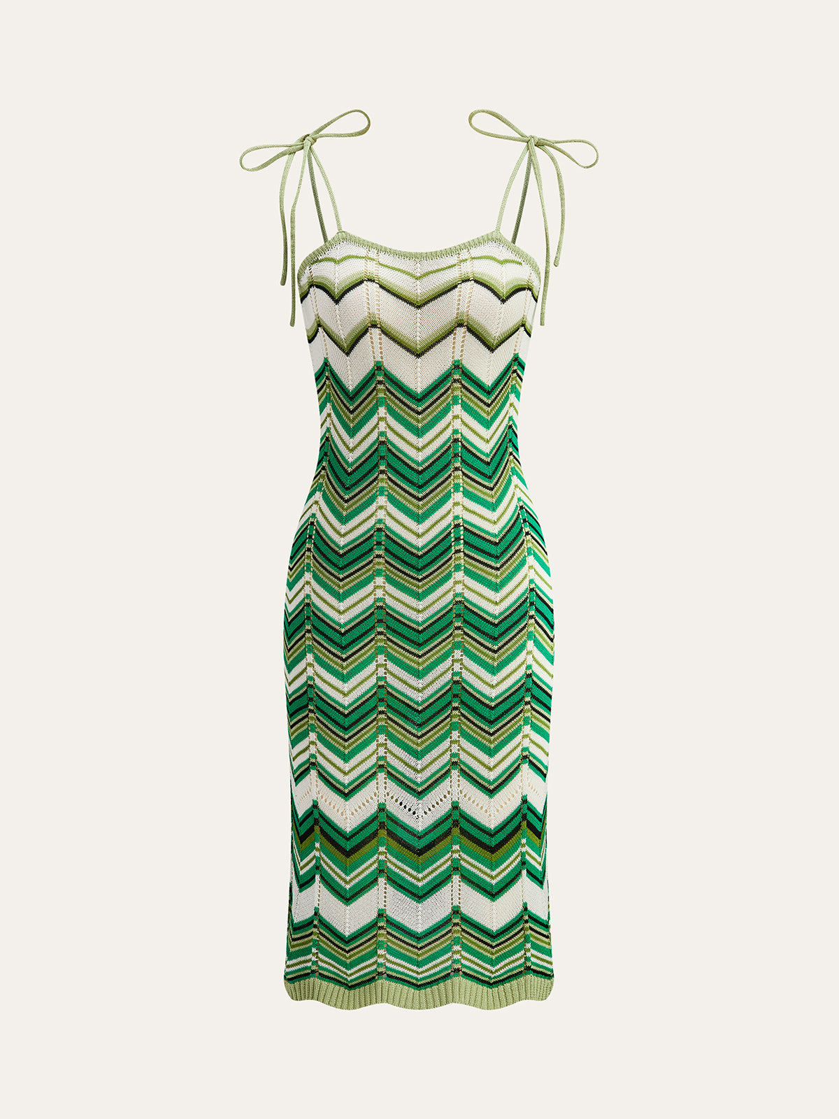 Chevron-Patterned Tie-Strap Knit Midi Dress-Chicvia