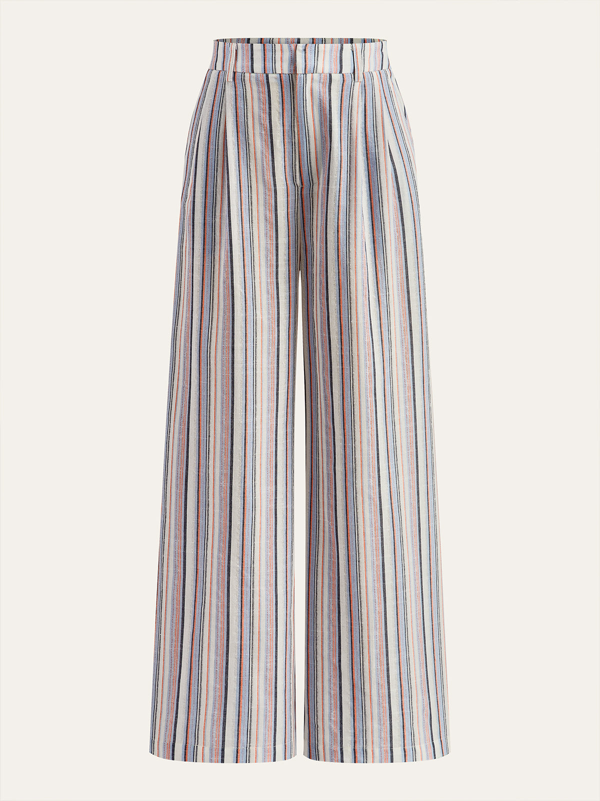 Linen & Cotton Mid-Waist Striped Wide-Leg Pants-Chicvia
