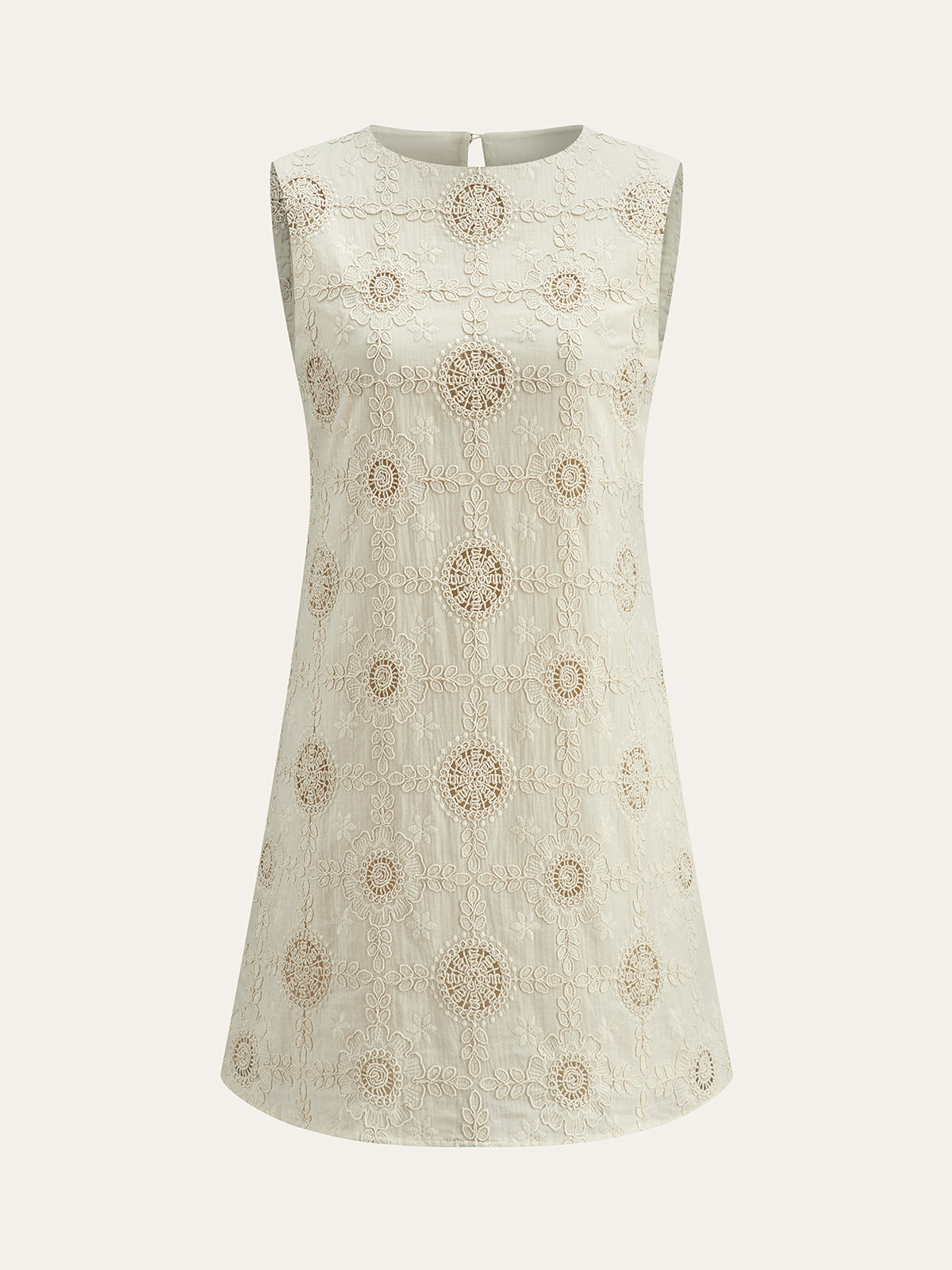 Embroidered Cotton Sleeveless Dress-Chicvia