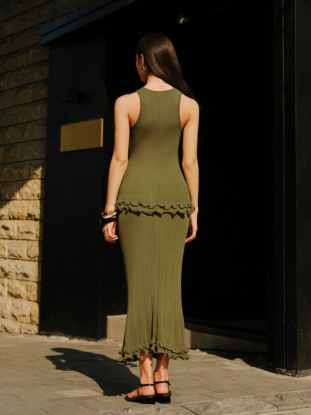 Lettuce Trim Sleeveless Knit Skirt Set-Chicvia