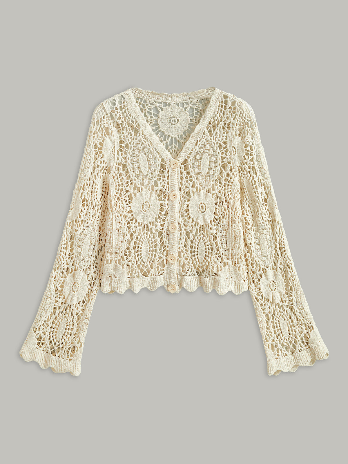 Crochet Lace Buttoned Cardigan-Chicvia