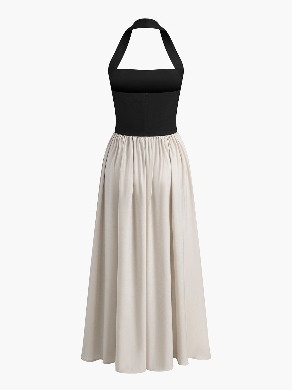 Color Block Halter Neck Linen Blend Dress-Chicvia