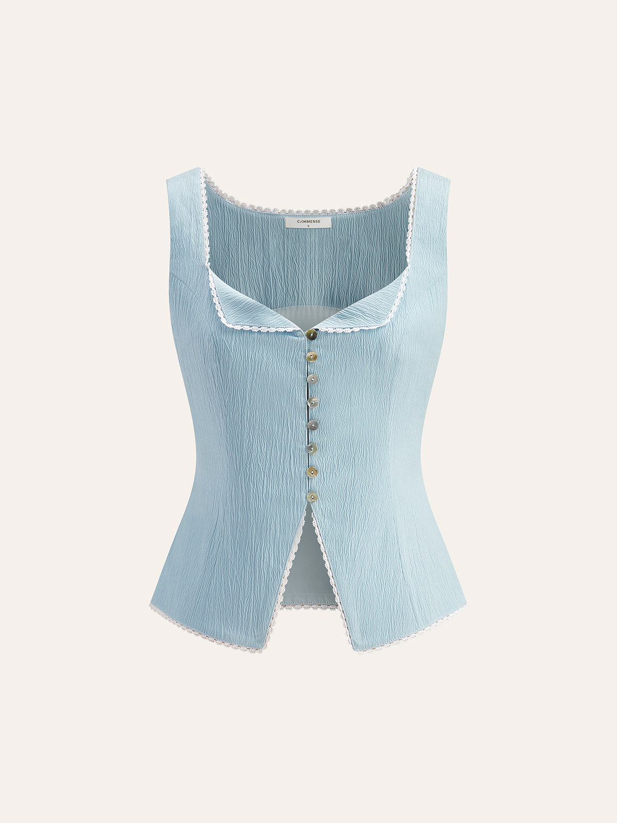 Button-Front Lace Trimmed Top-Chicvia