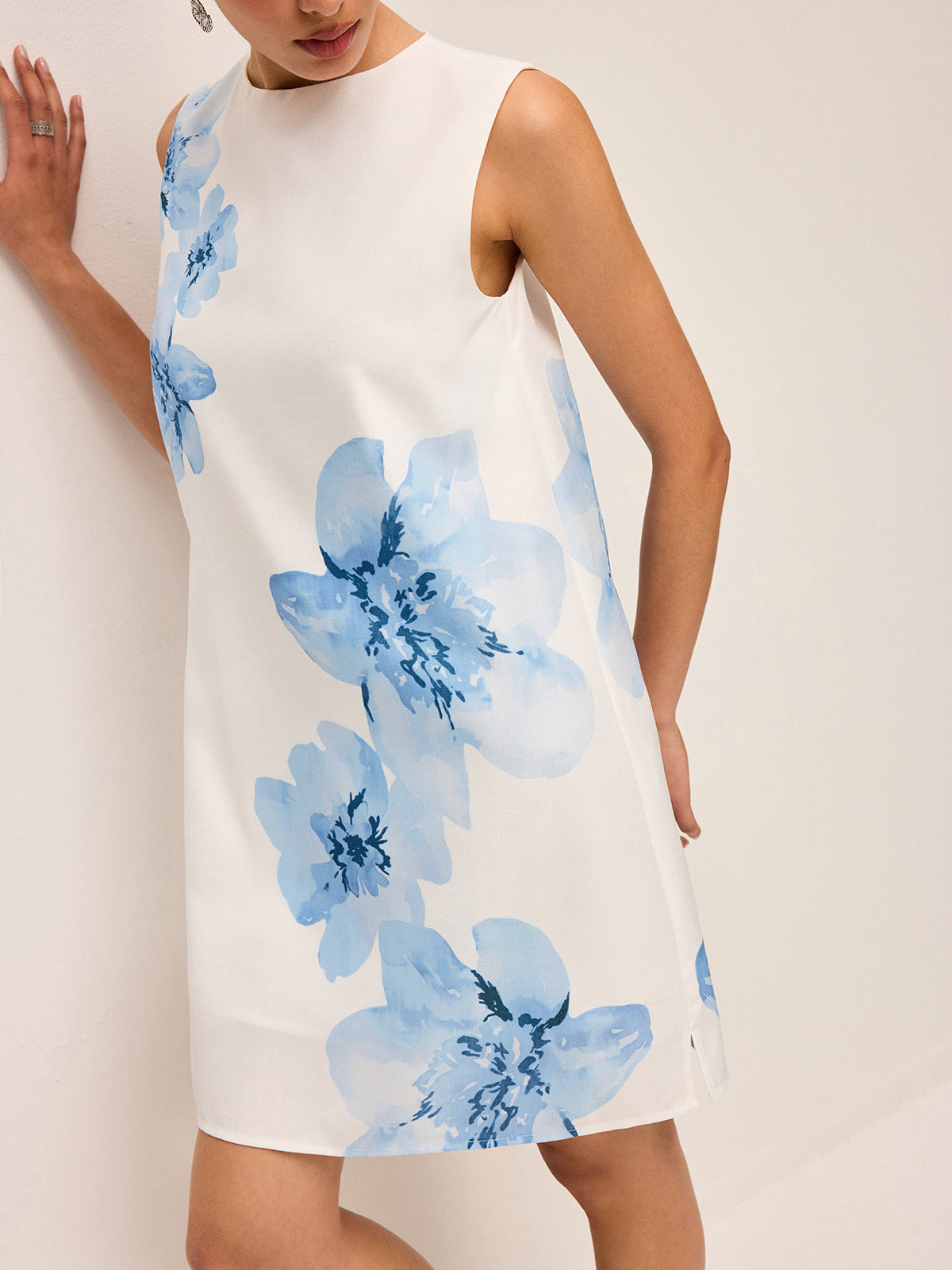 Floral Tye-Dye-Print Zipper Dress-Chicvia