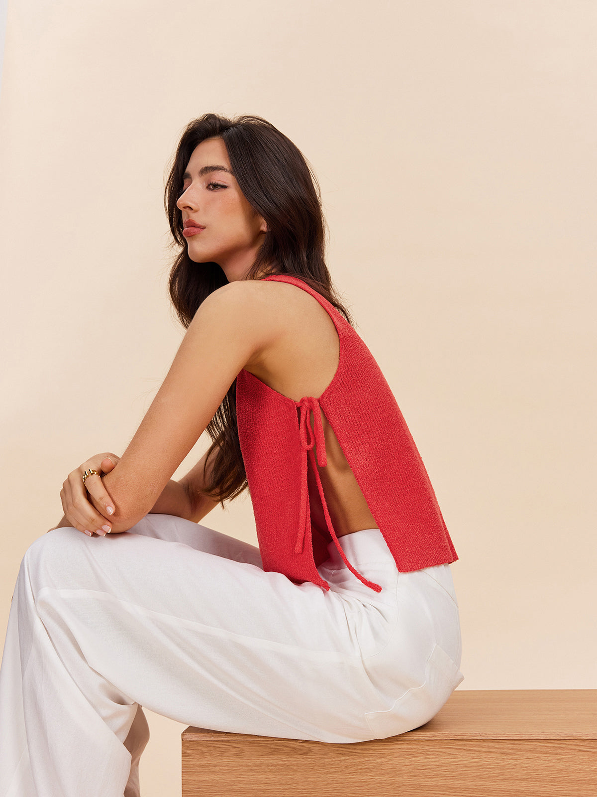 Knit Top With Side Tie Detail-Chicvia