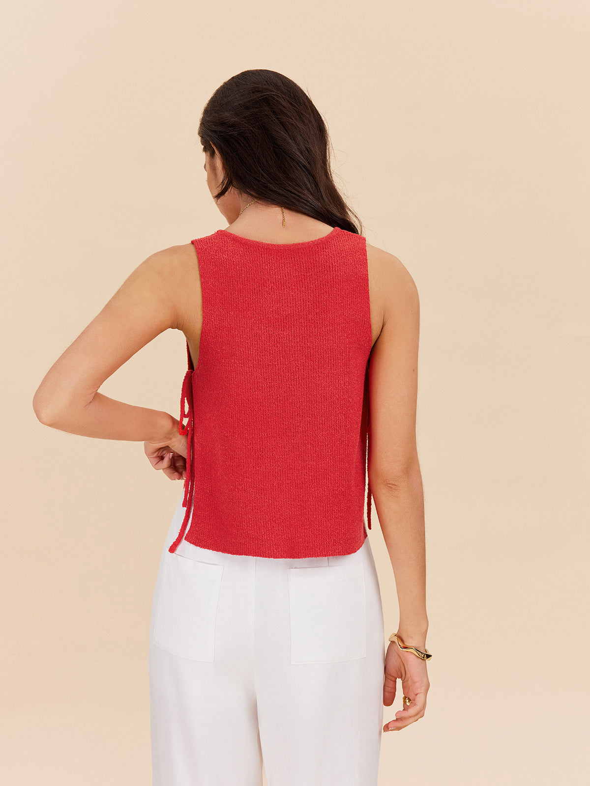Knit Top With Side Tie Detail-Chicvia