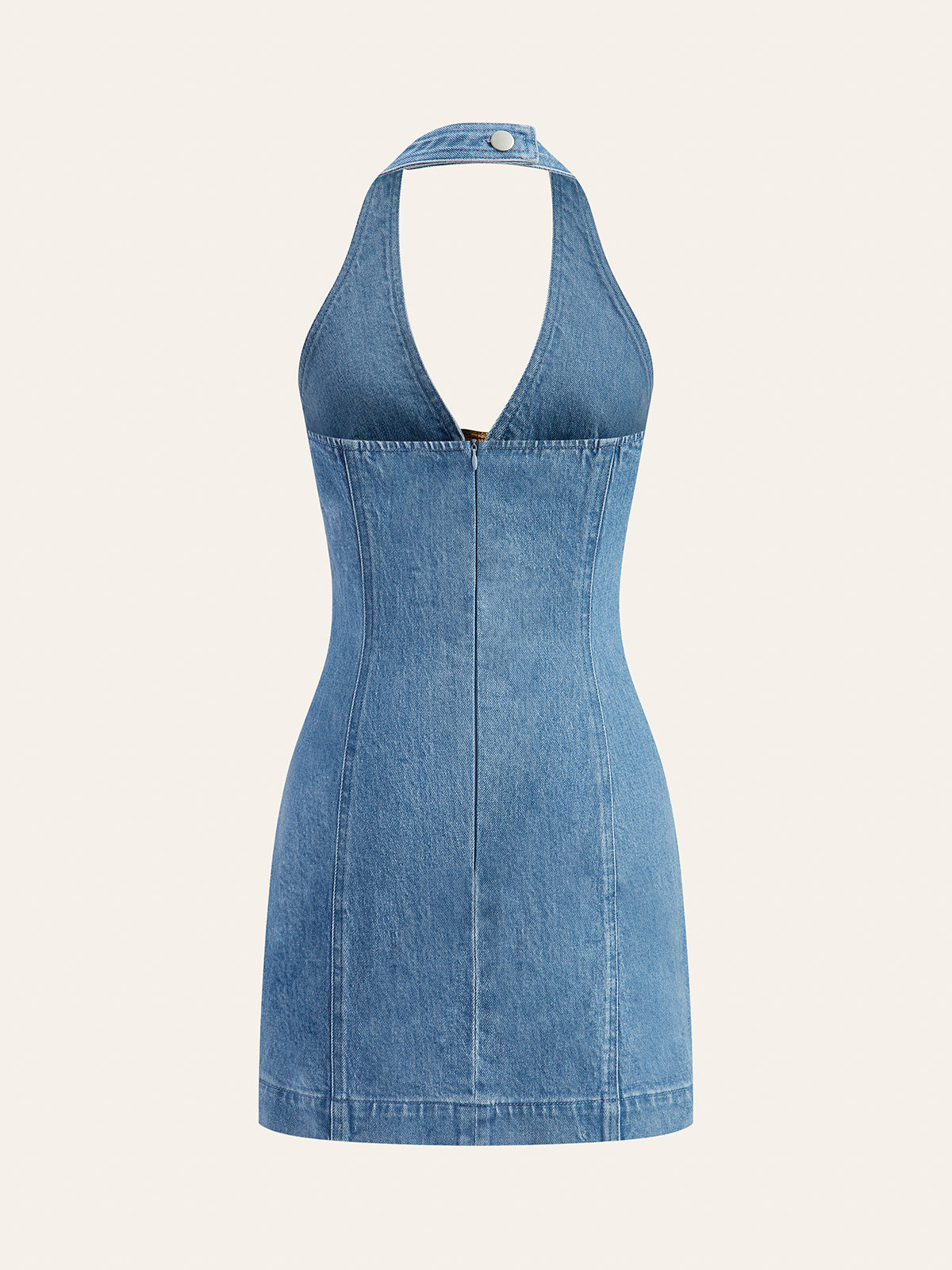 Halter Neck Buckle Detail Denim Dress-Chicvia