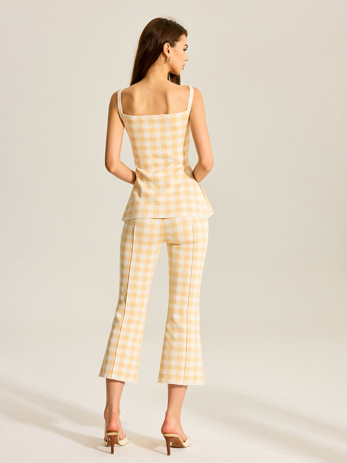 Gingham Print Pants Set-Chicvia