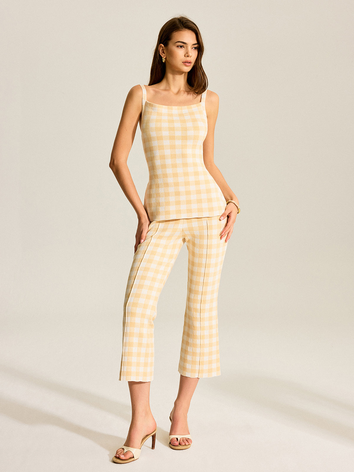 Gingham Print Pants Set-Chicvia