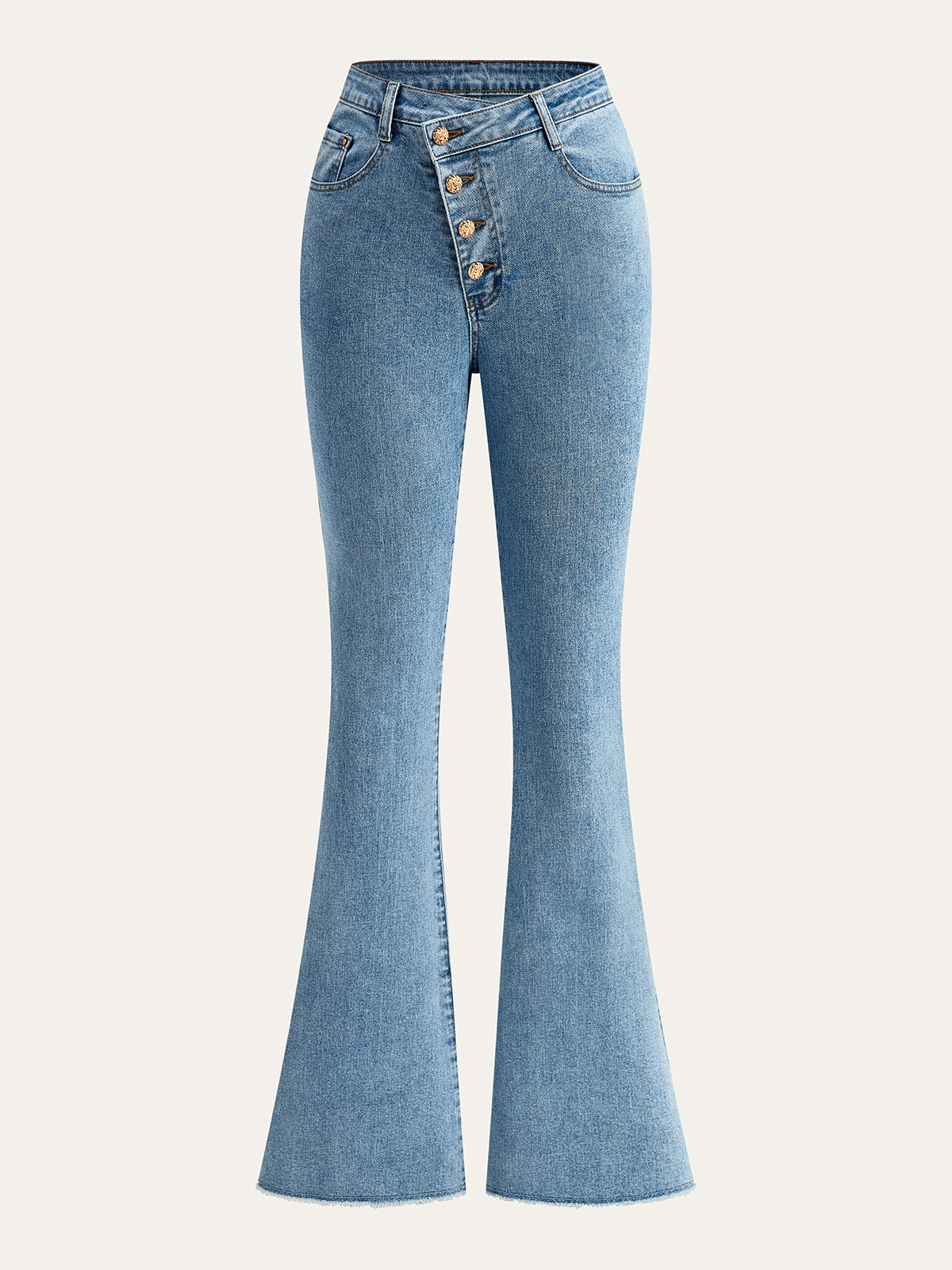 Mid-Waisted Button Flared Jeans-Chicvia