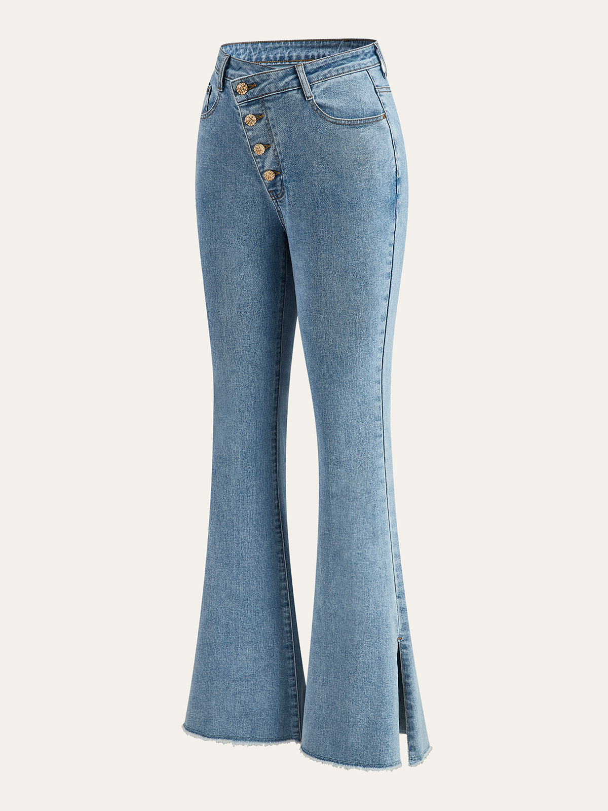 Mid-Waisted Button Flared Jeans-Chicvia