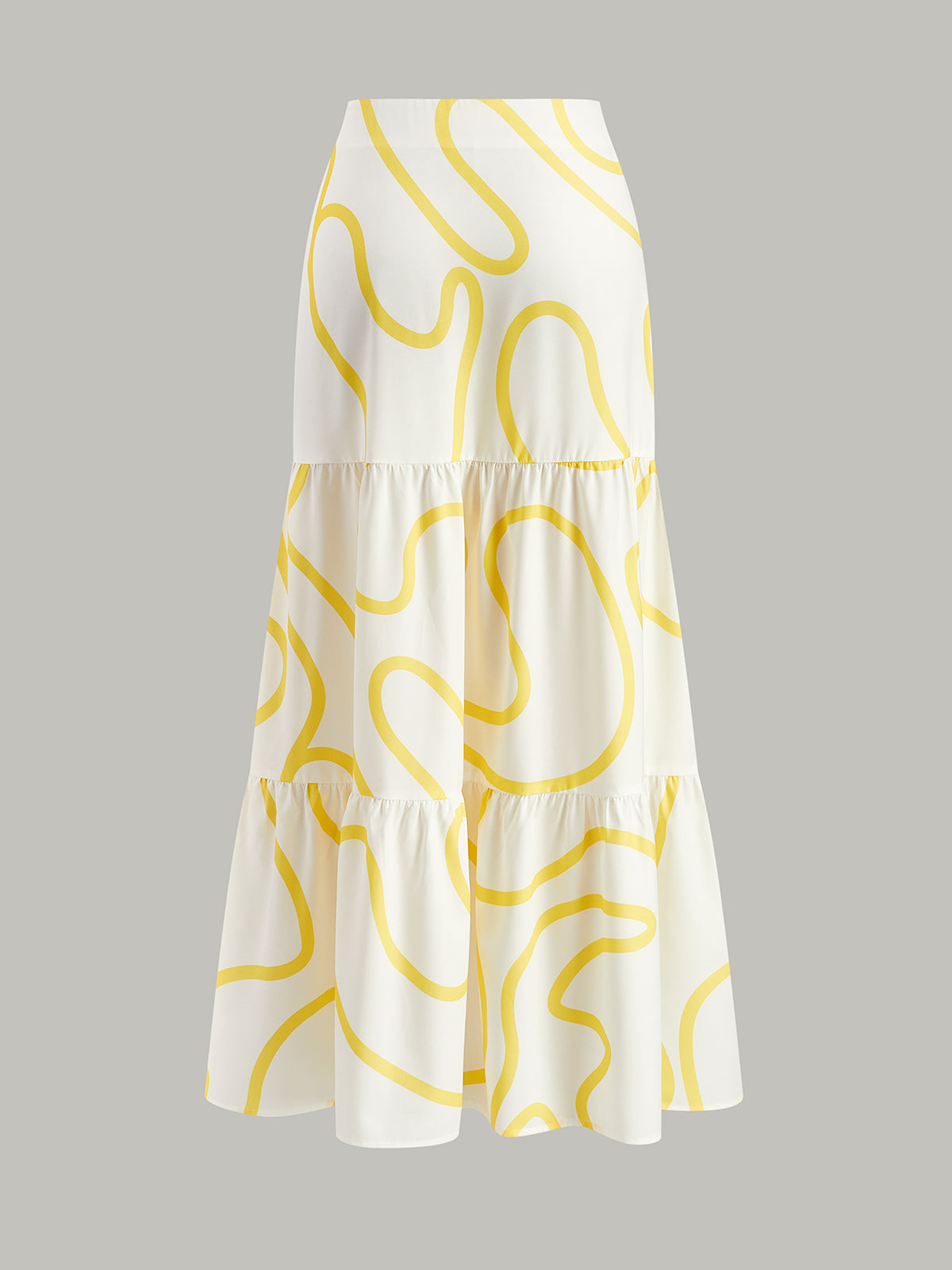 One-Shoulder Abstract Print Crop Top and Tiered Maxi Skirt Set-Chicvia