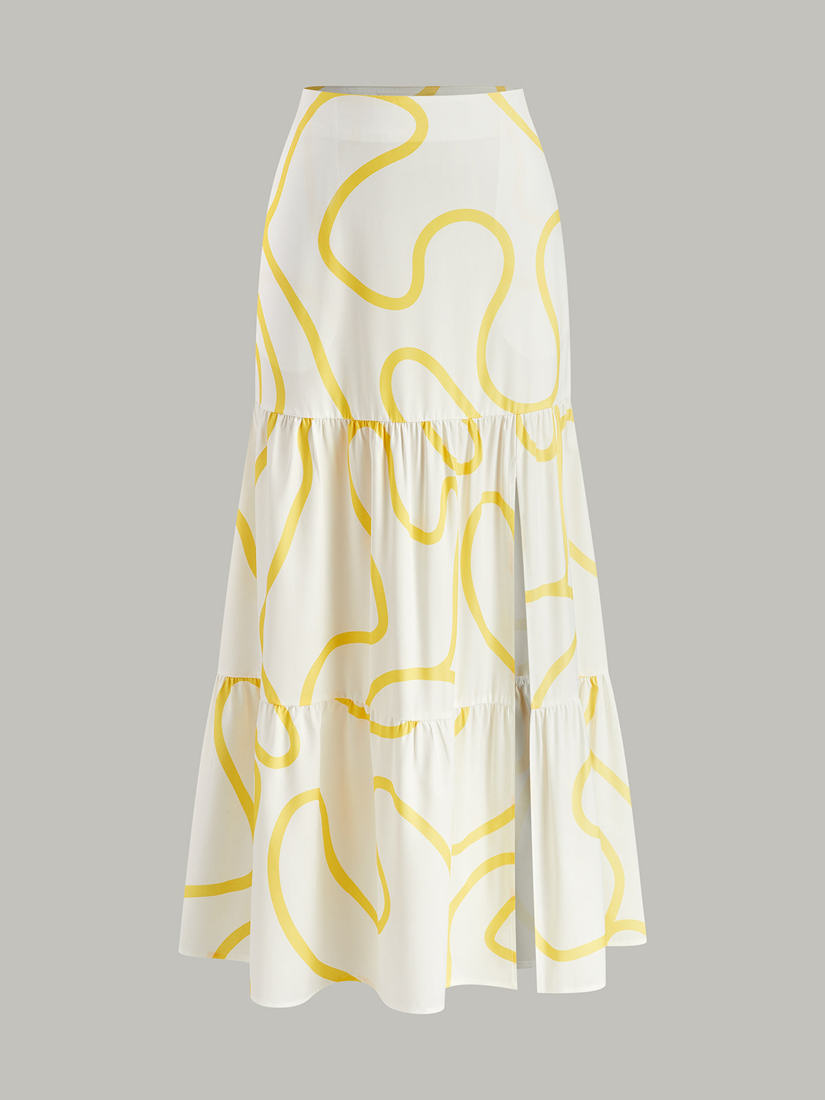 One-Shoulder Abstract Print Crop Top and Tiered Maxi Skirt Set-Chicvia