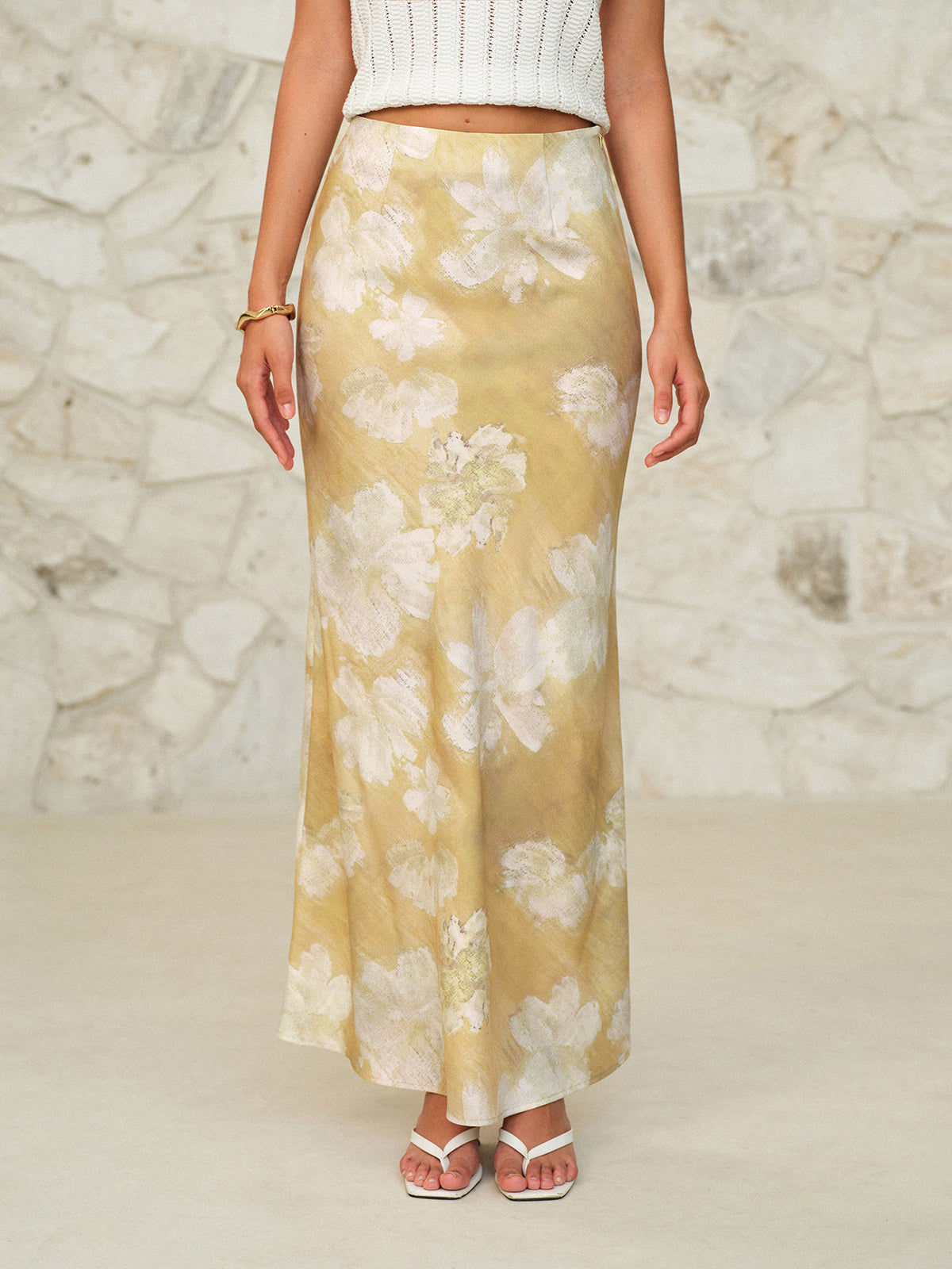 Floral Print Maxi Skirt-Chicvia