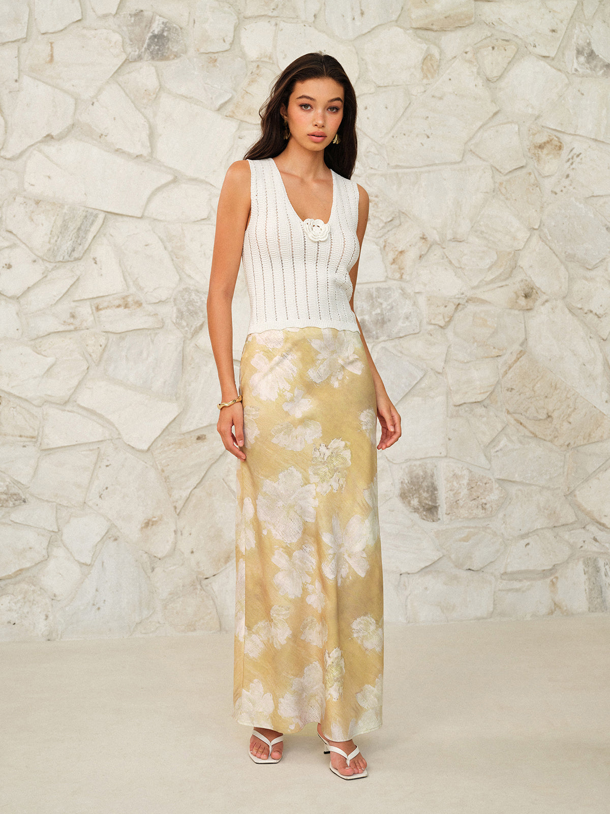 Floral Print Maxi Skirt-Chicvia