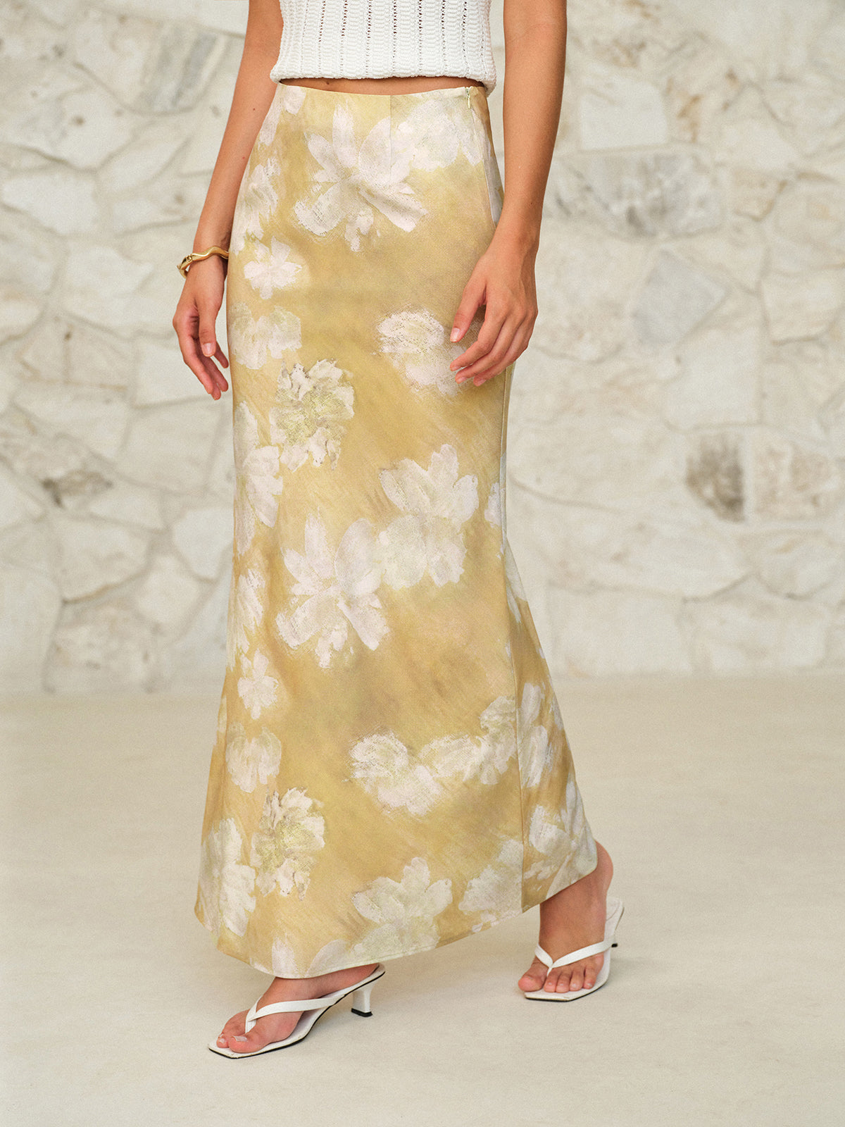 Floral Print Maxi Skirt-Chicvia