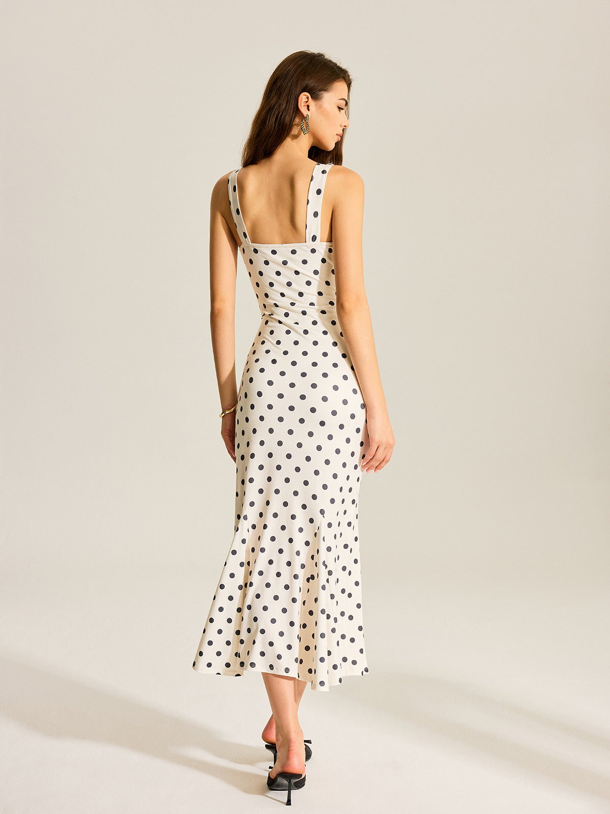 Polka Dot Two-Piece Maxi Dress with Lace Camisole-Chicvia