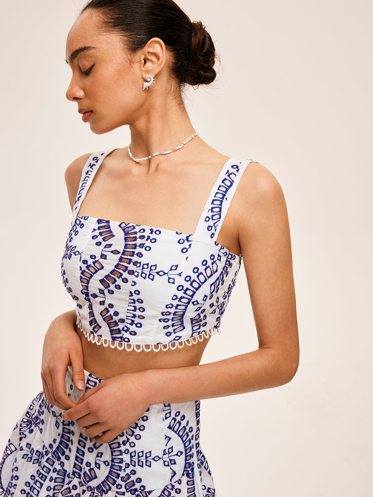 Embroidered Lace Trim Skirt Set-Chicvia