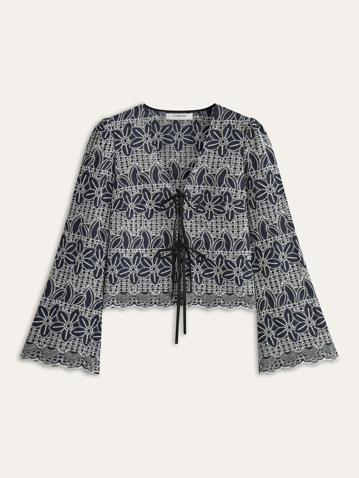 Embroidered Blouse with Tie-Front-Chicvia