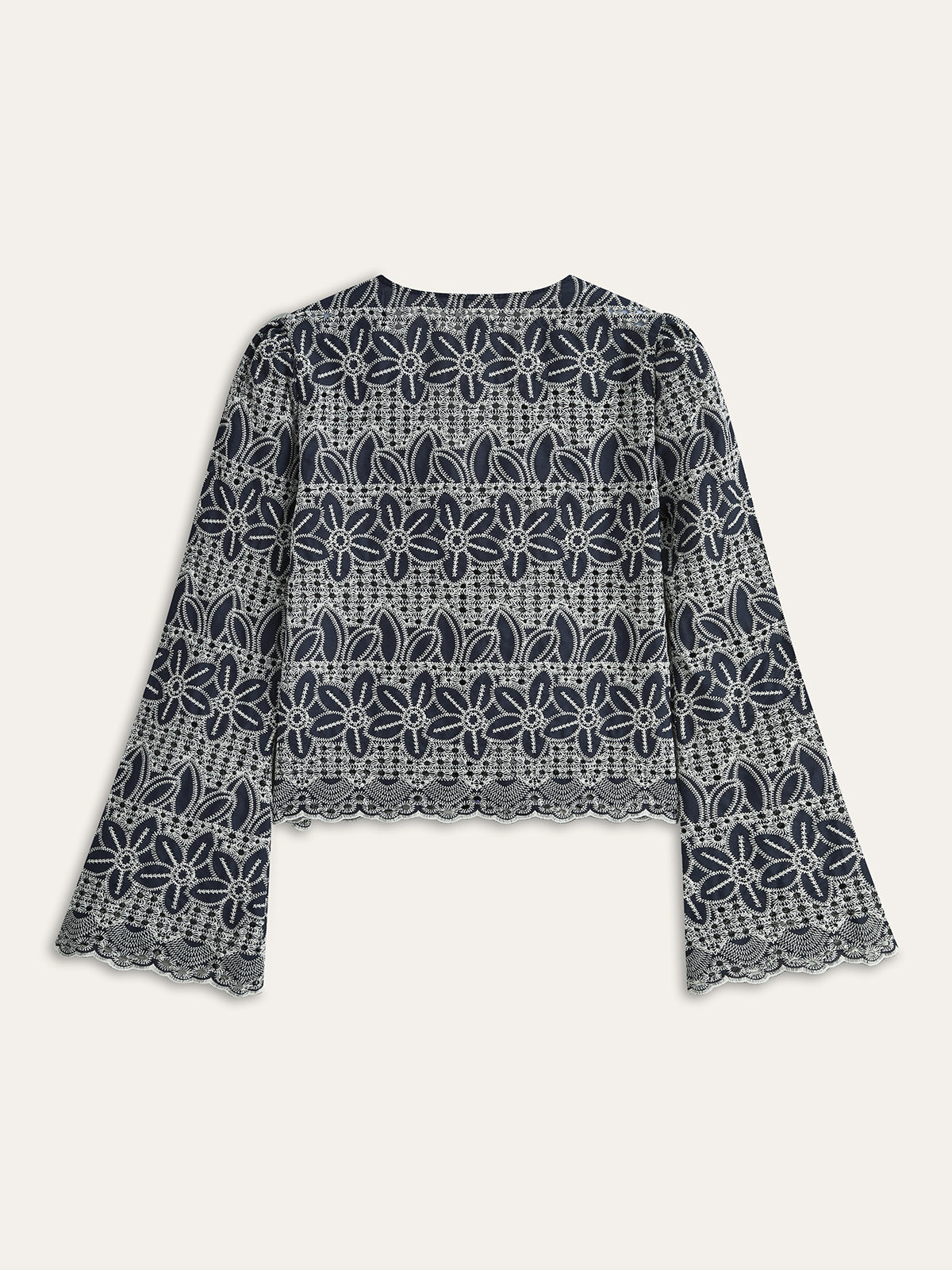 Embroidered Blouse with Tie-Front-Chicvia