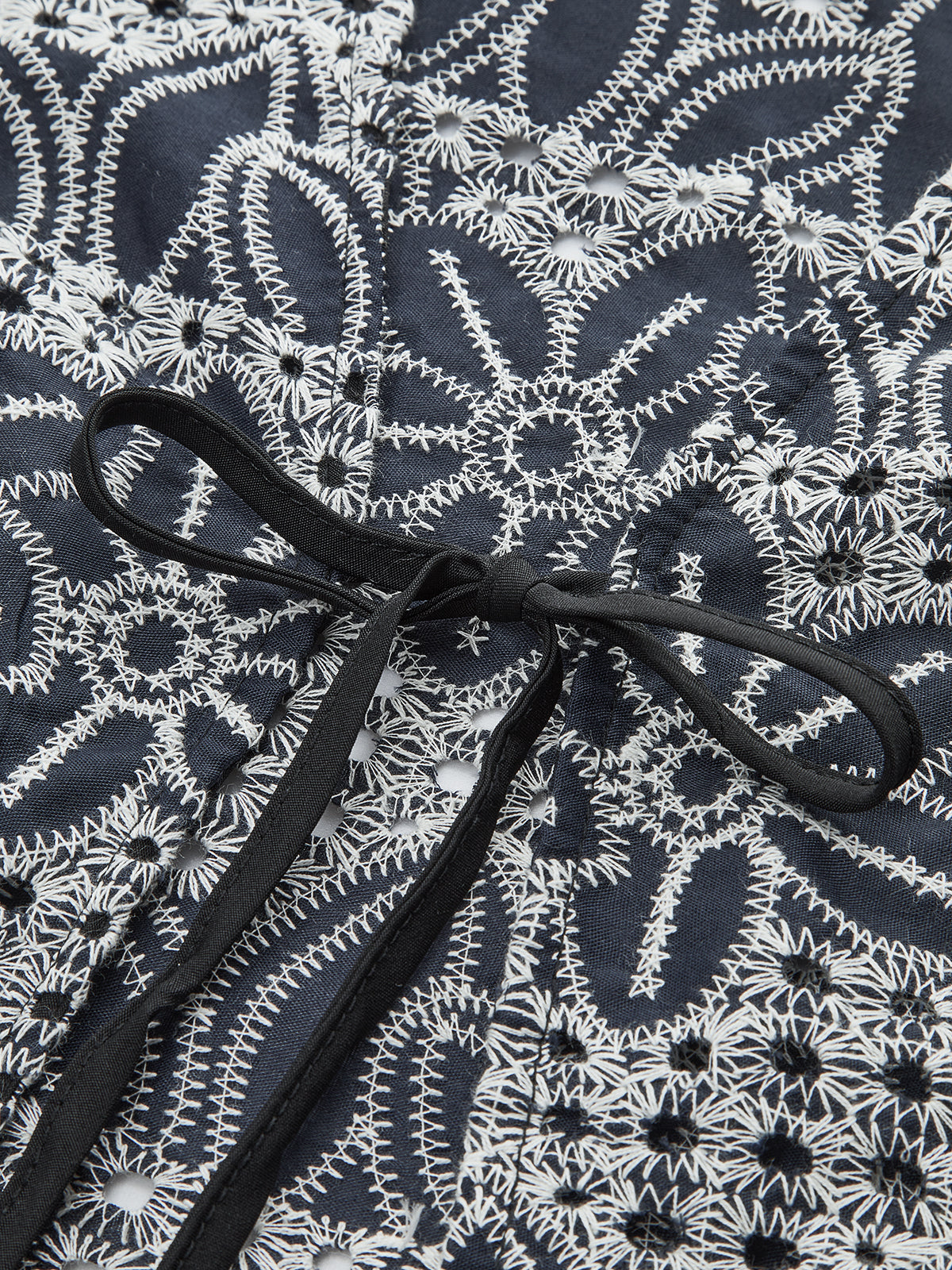 Embroidered Blouse with Tie-Front-Chicvia