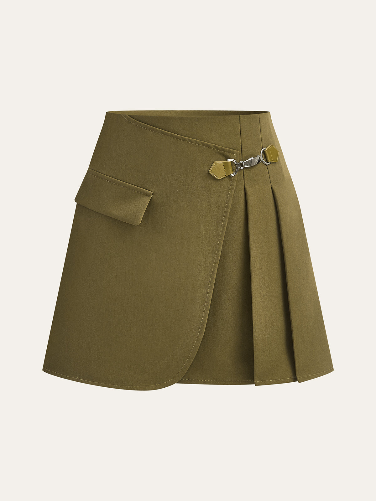 Pocketed Wrap Pleated Skirt-Chicvia