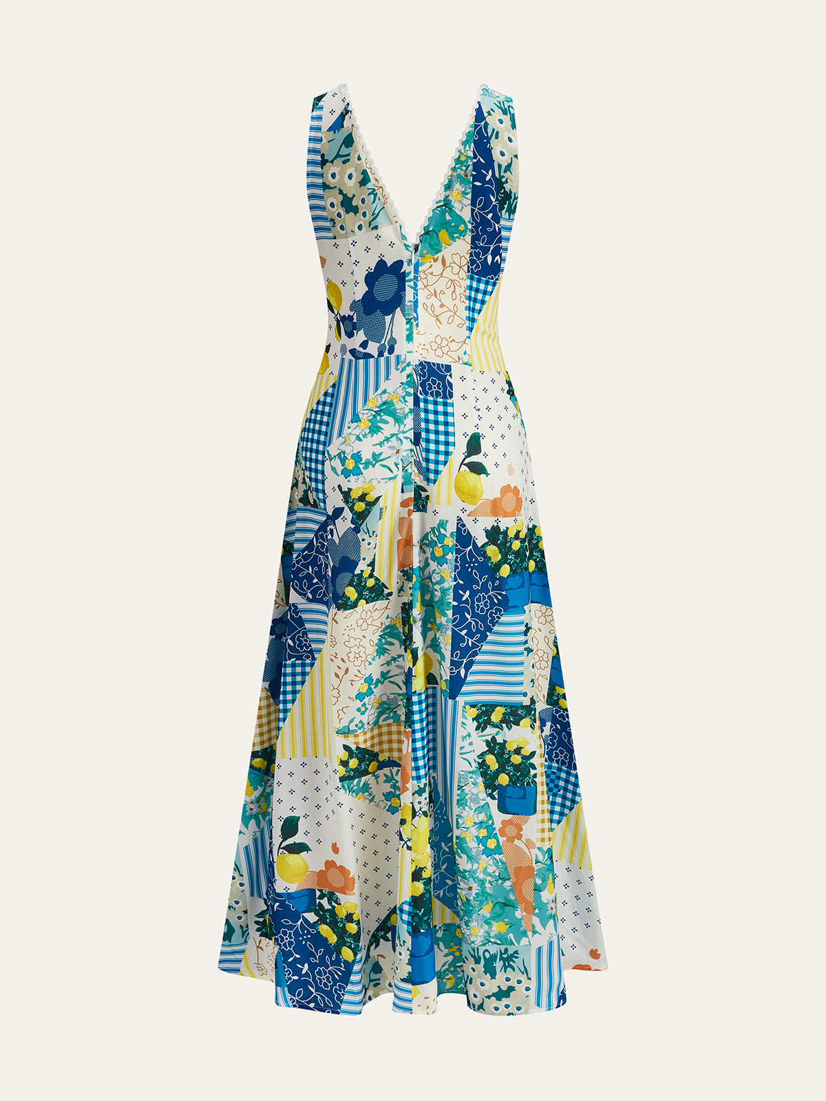 Lemonade Print Lace Trim Long Dress-Chicvia