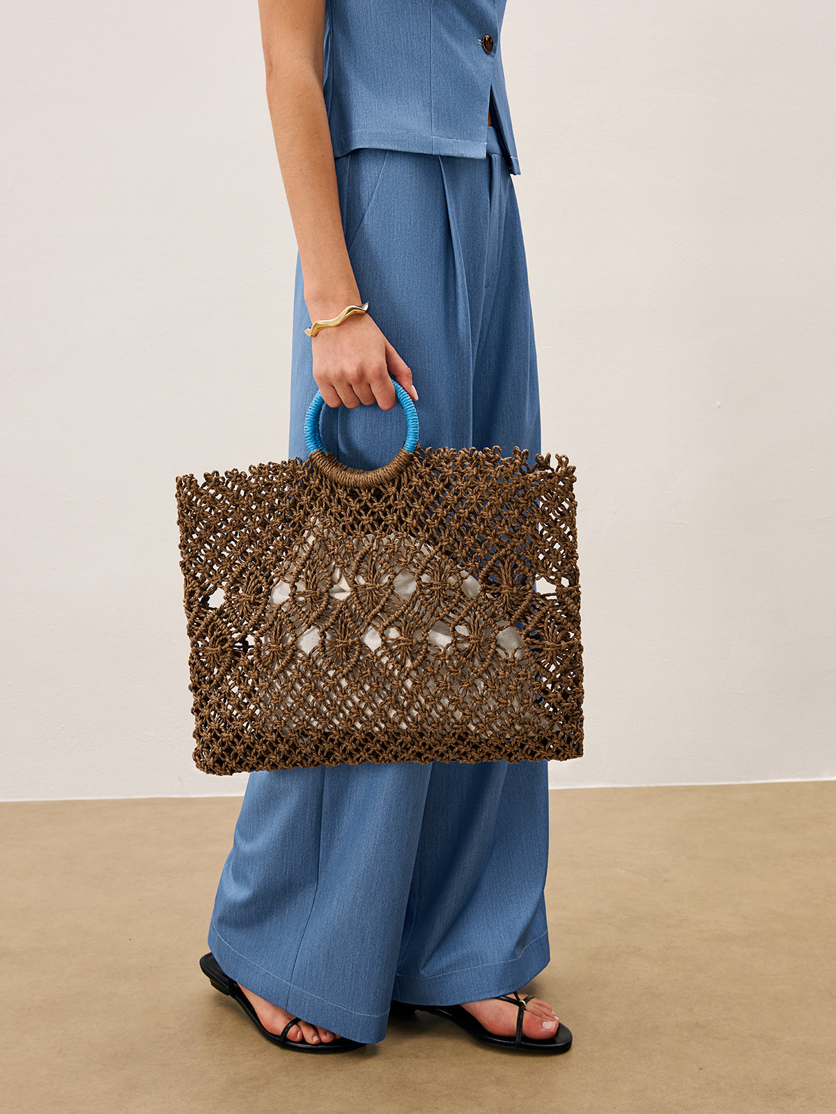 Crochet Tote Bag With Inner Lining-Chicvia