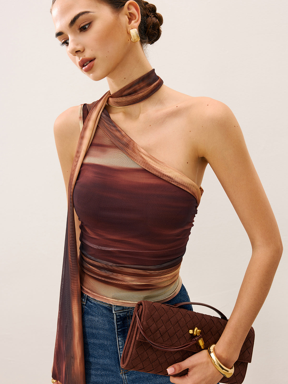 Dradient Top With Scarf-Detail-Chicvia