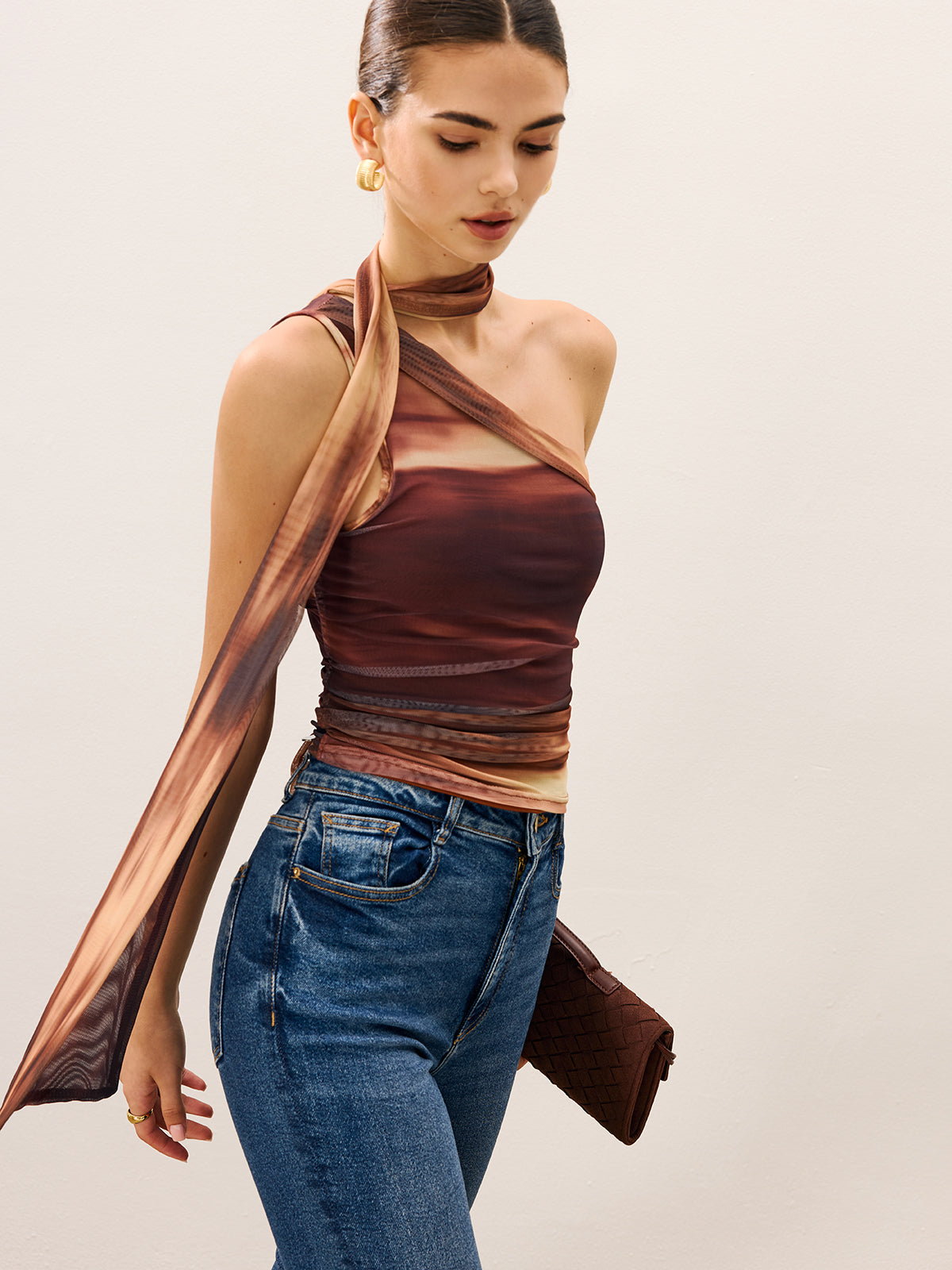 Dradient Top With Scarf-Detail-Chicvia