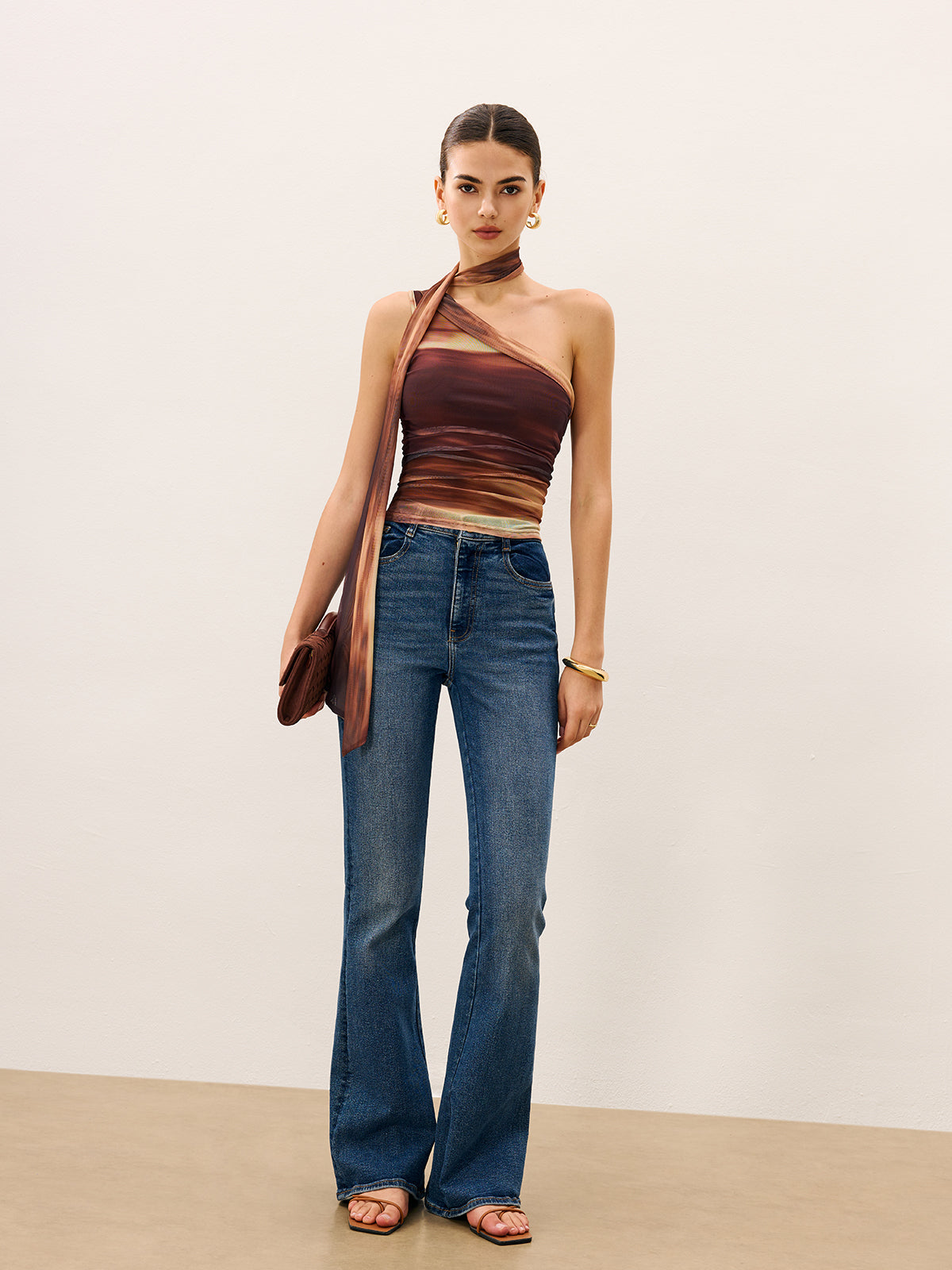 Dradient Top With Scarf-Detail-Chicvia