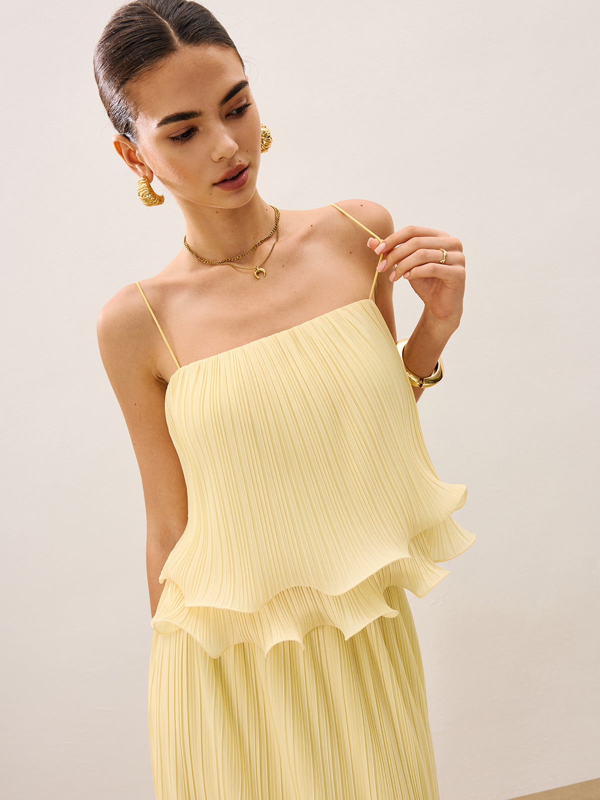Pleated Layered Ruffle Skirt Set-Chicvia